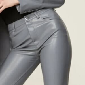$375 Jonathan Simkhai river Faux Leather Pants gray 2